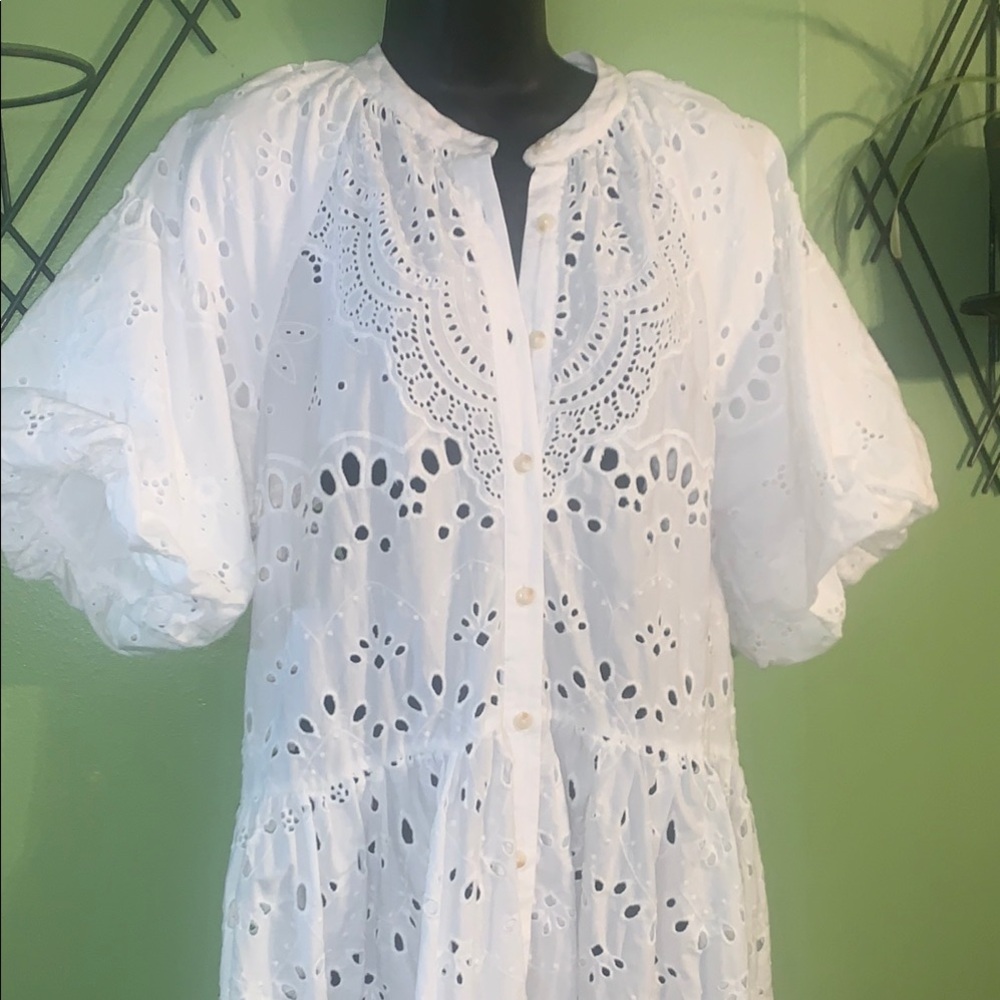 Anthropology White Eyelet Button-Down Dress
